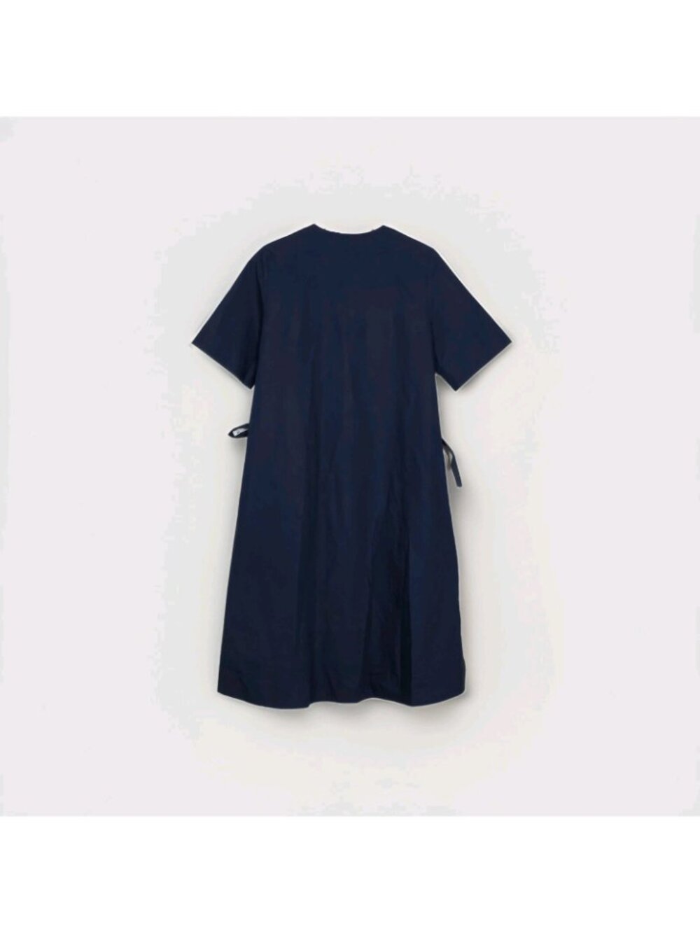 COS Poplin Cotton Dress Women 4 Navy V Neck SS Side Ties High Low Hem Minimalist - Picture 3 of 16